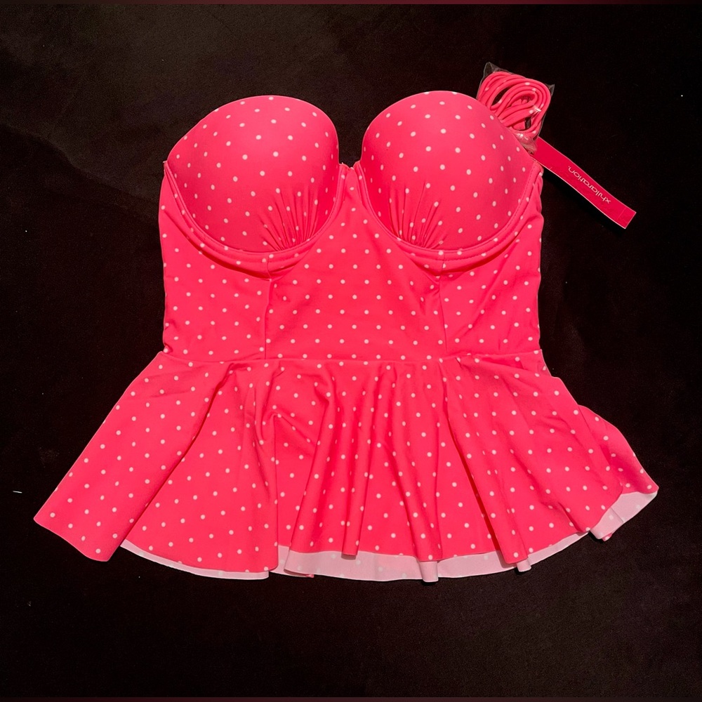 White Polka Dot Swim Top Coral Women Size Medium New